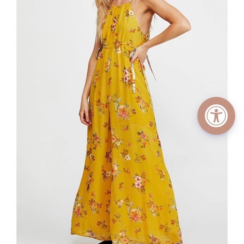 Free People Georgia Yellow Wide Leg Jumpsuit